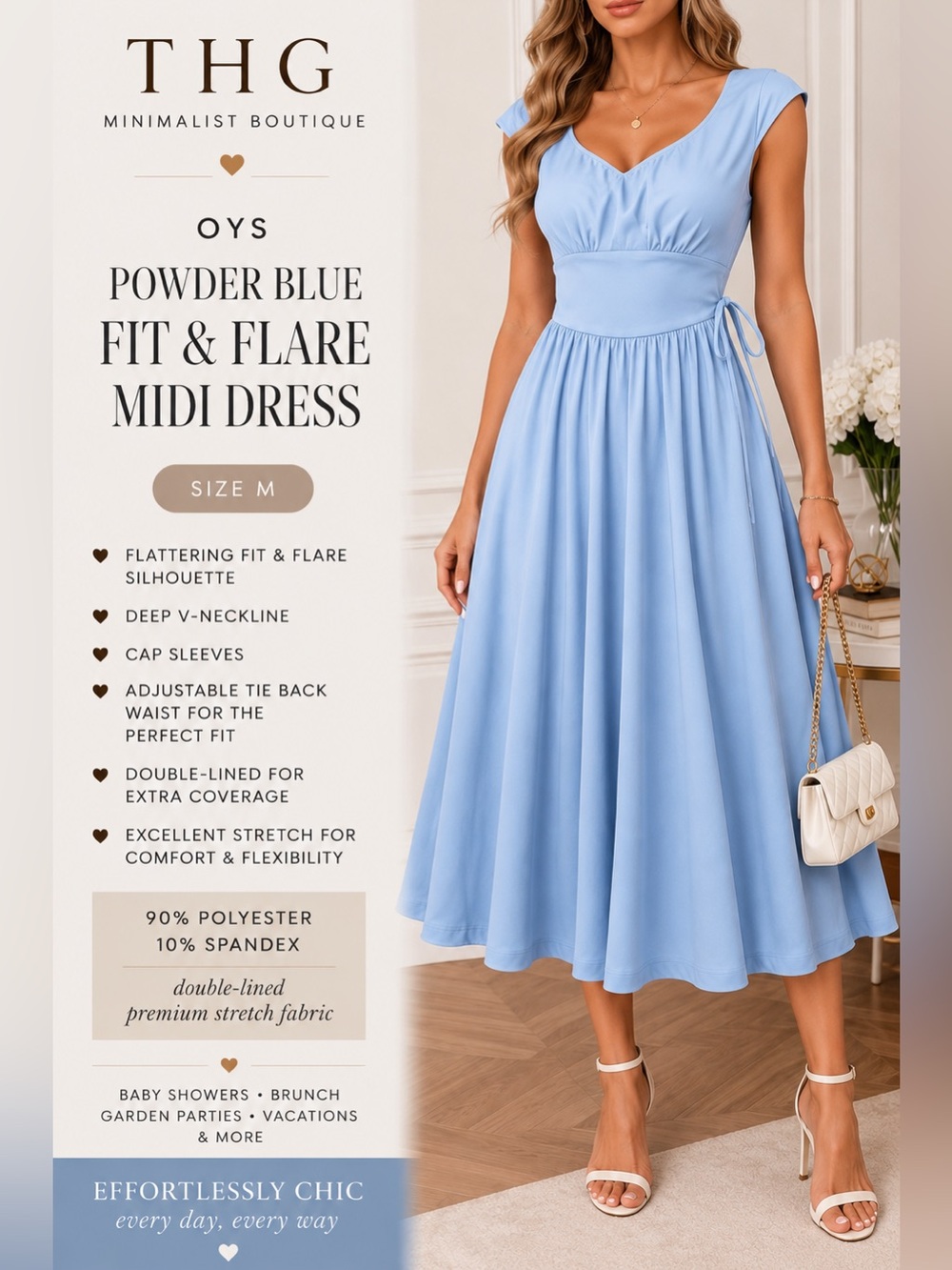 OYS Powder Blue Double-Lined Fit & Flare Midi Dress | Size Medium | NWT